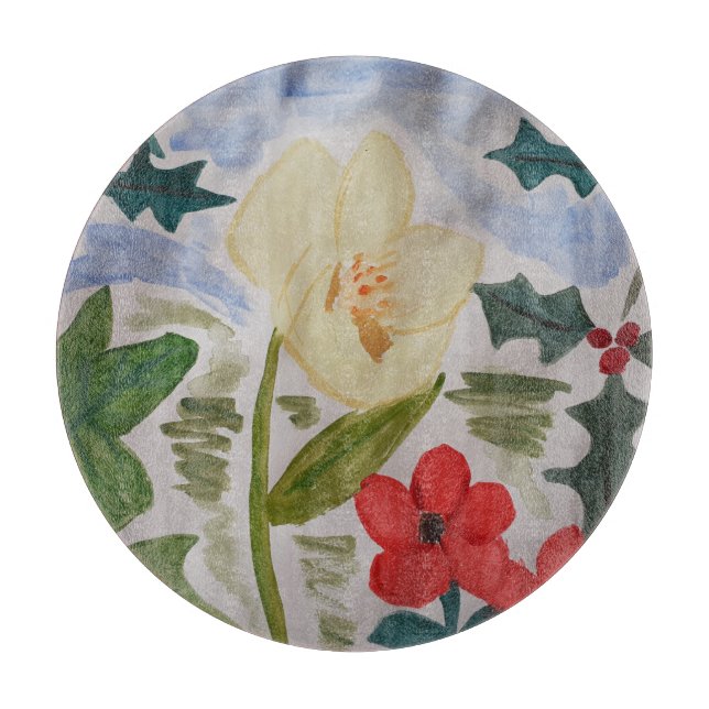 Tabla De Cortar Flores de invierno y Holly (Anverso)