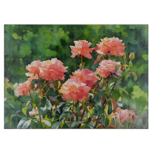 Tabla De Cortar Flores de jardín de rosas arte floral en vidrio