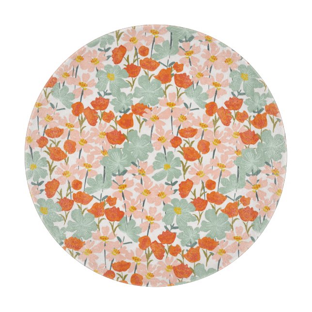Tabla De Cortar Flores de jardín: rosa, naranja sin costuras (Anverso)