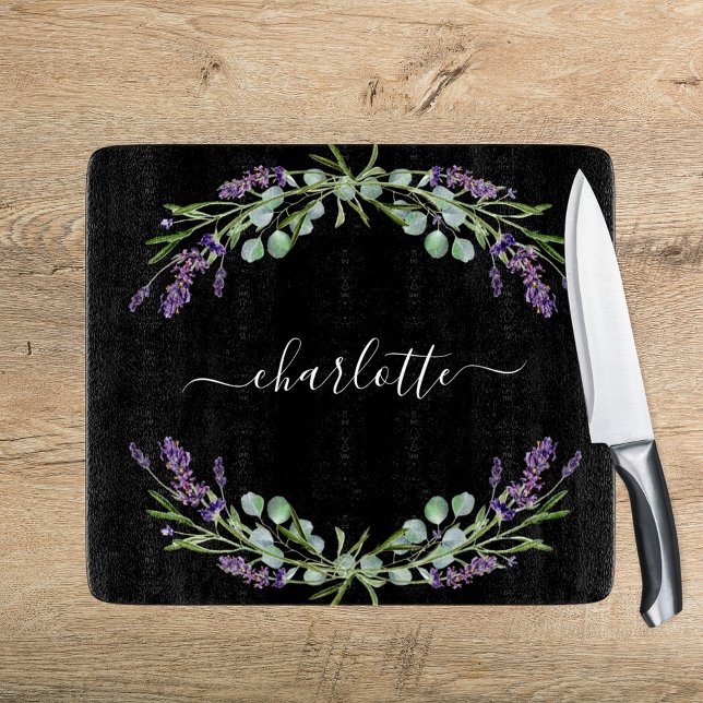 Tabla De Cortar Flores de lavanda eucalipto nombre verde negro (Subido por el creador)