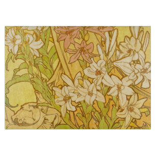 Tabla De Cortar flores de lirio Art Nouveau de Alfonse Mucha