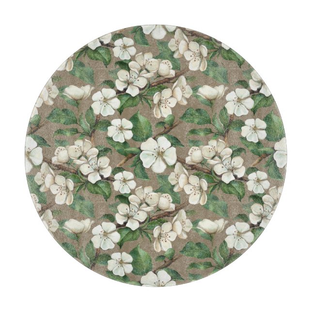 Tabla De Cortar Flores de manzana acuarela: Patrón de vintage. (Anverso)