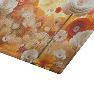 Tabla De Cortar Flores de naranja blanco 3D