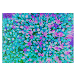 Tabla De Cortar Flores de Sedum Suculentas Azul y Rosa Caliente De