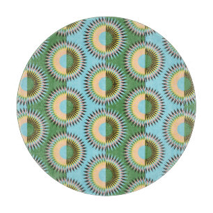 Tabla De Cortar Flores dobladas: patrón retro azul-verde.