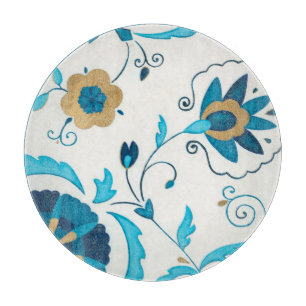Tabla De Cortar Flores doradas del añil con el fondo blanco