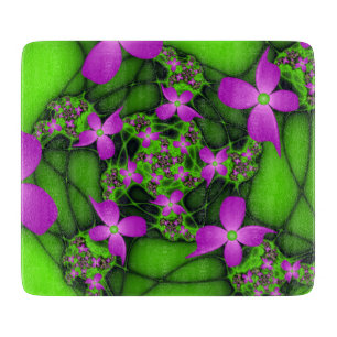 Tabla De Cortar Flores fractales abstractas modernas neón rosa ver
