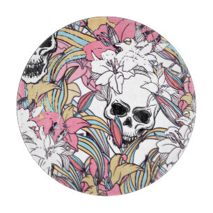 Tabla De Cortar Flores Lily Skulls: Boho Vintage.