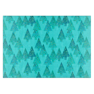 Tabla De Cortar Flores modernas árboles de Navidad - aqua y pavo r