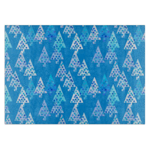 Tabla De Cortar Flores modernas árboles de Navidad - azul ceruleño