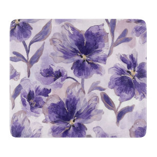 Tabla De Cortar Flores Moradas Acuarela Flores Púrpuras Pintadas