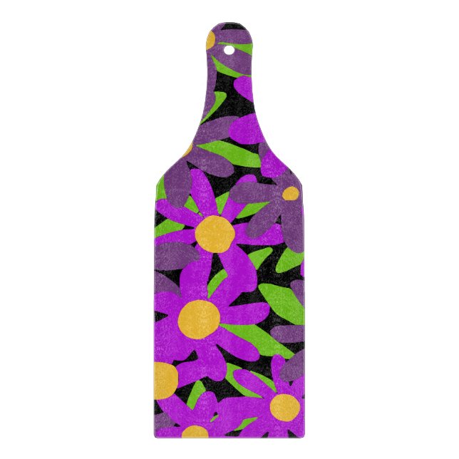 Tabla De Cortar Flores moradas y verdes (Anverso)