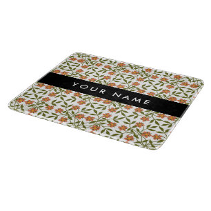 Tabla De Cortar Flores naranjas, Patrón Floral, Boho, Su Nombre