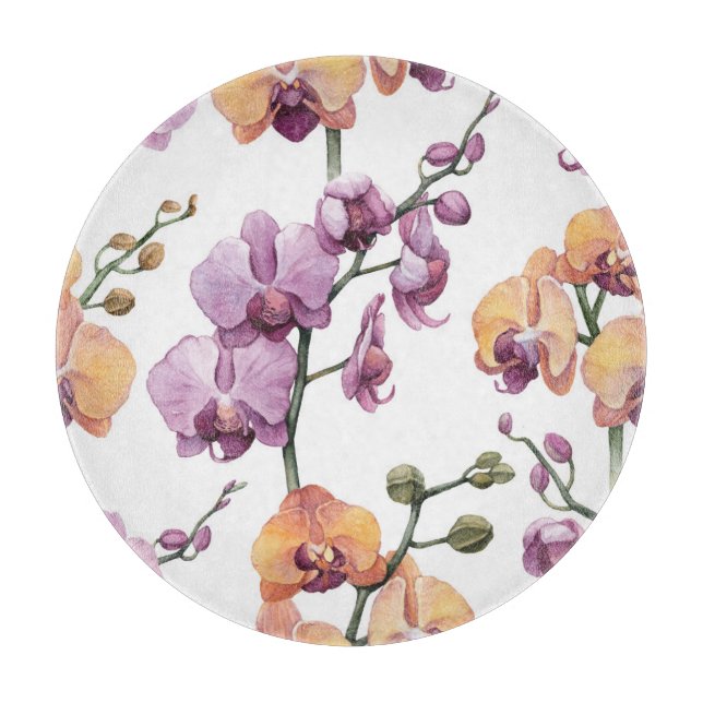 Tabla De Cortar Flores orquídeas acuarelas, patrón ininterrumpido. (Anverso)
