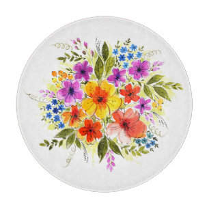 Tabla De Cortar Flores pintadas a mano, ramo de acuarela brillante