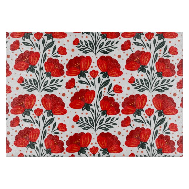 Tabla De Cortar Flores rojas (Anverso)