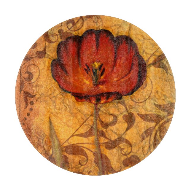 Tabla De Cortar Flores rojas I (Anverso)