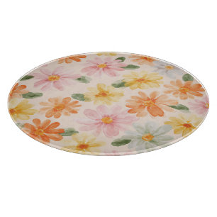 Tabla De Cortar Flores Rosa Amarillo Azul Melocotón