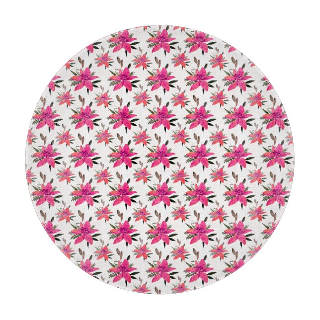 Tabla De Cortar Flores rosadas diseño de patrón floral (Anverso)