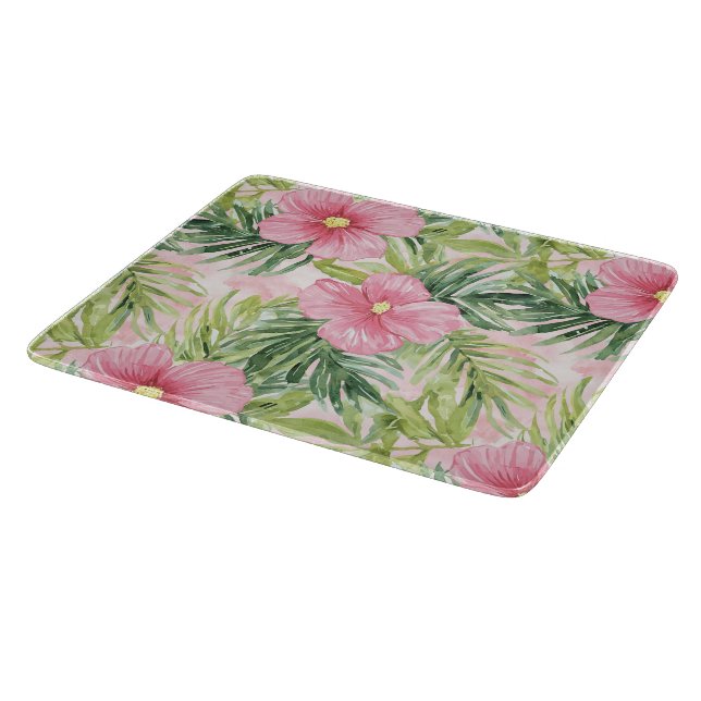 Tabla De Cortar Flores rosadas tropicales   (Borde)
