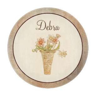 Tabla De Cortar Flores rosas y amarillas de monograma vintage