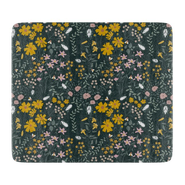 Tabla De Cortar Flores silvestres bohemias de mostaza (Anverso)