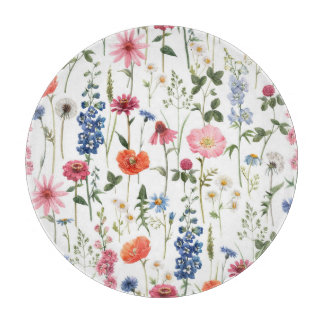 Tabla De Cortar Flores silvestres de verano, acuarela sin costuras