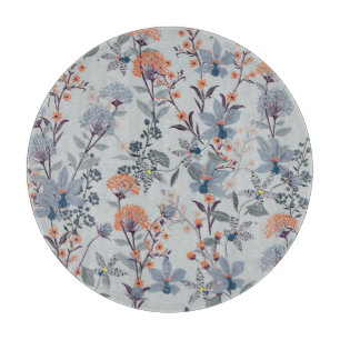 Tabla De Cortar Flores silvestres en azul, patrón botánico.