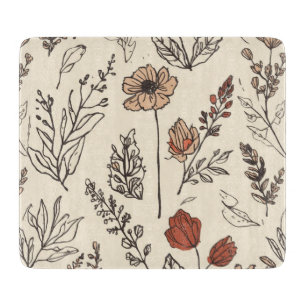 Tabla De Cortar Flores Silvestres Rústicas Bosquejo Botánico Antig