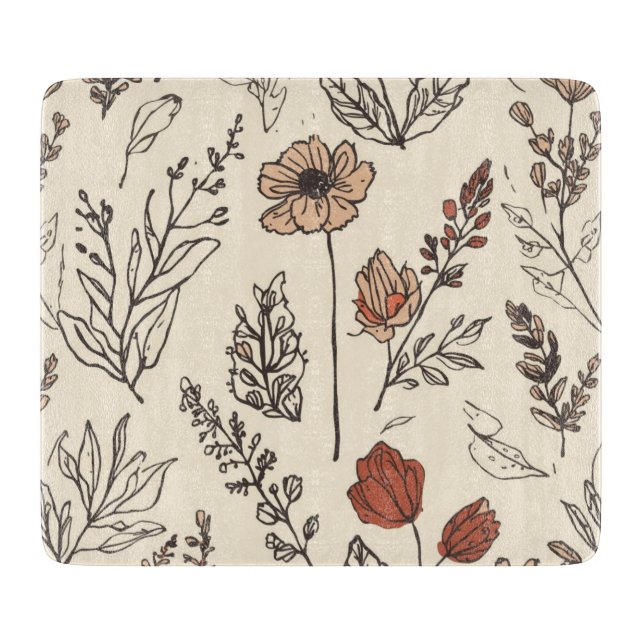 Tabla De Cortar Flores Silvestres Rústicas Bosquejo Botánico Antig (Anverso)