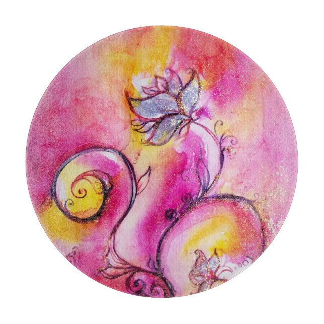 Tabla De Cortar FLORES SIMILARES Fantasía floral rosa amarilla (Anverso)