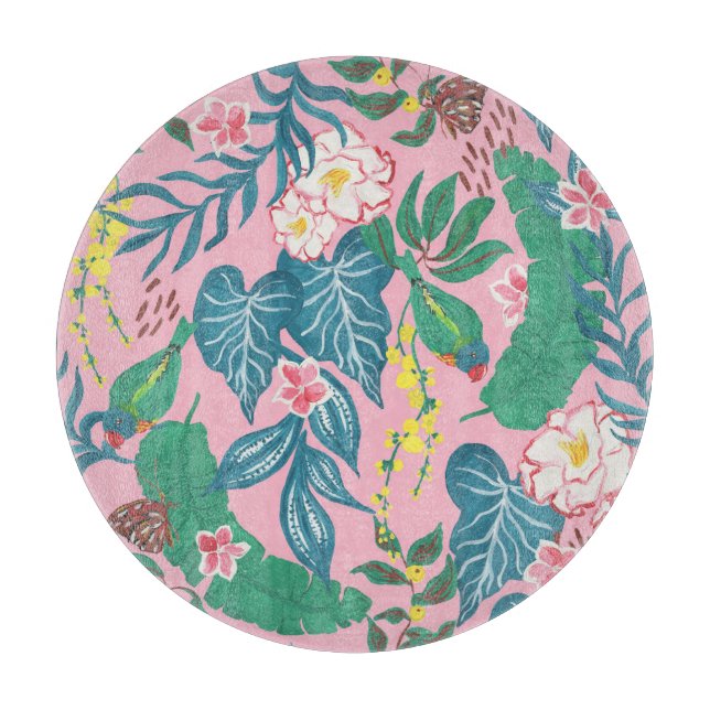 Tabla De Cortar Flores tropicales abstractas, patrón de pintura gu (Anverso)