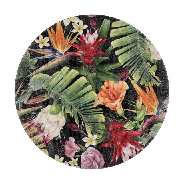 Tabla De Cortar Flores tropicales: acuarela sin costura floral (Anverso)