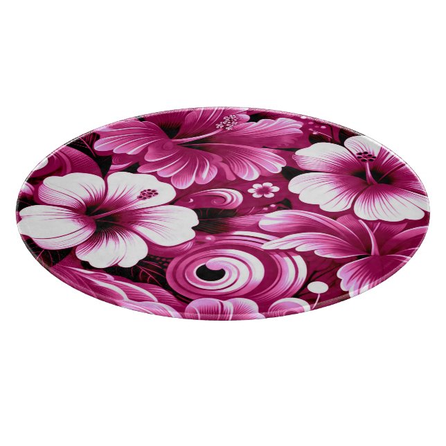 Tabla De Cortar Flores tropicales hawaianas Patrón rosa Hibiscus (Borde)