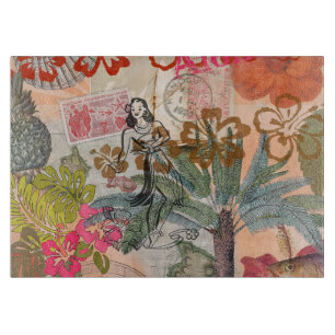 Tabla De Cortar Flores Vintage Hula Colorido Hawaiano Tropical