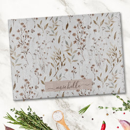 Tabla De Cortar Flores y Hojas Secas de Acuarela Delicada con Mono