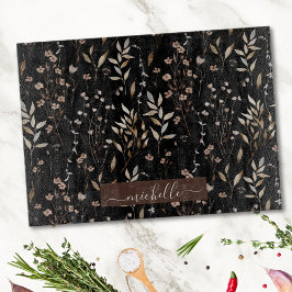 Tabla De Cortar Flores y Hojas Secas de Acuarela Delicada con Mono