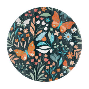 Tabla De Cortar Flores y mariposas, patatas sin costura decorativa