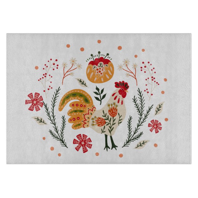 Tabla De Cortar Folk Art Rooster (Anverso)