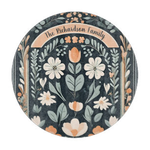 Tabla De Cortar Folk floral azul oscuro