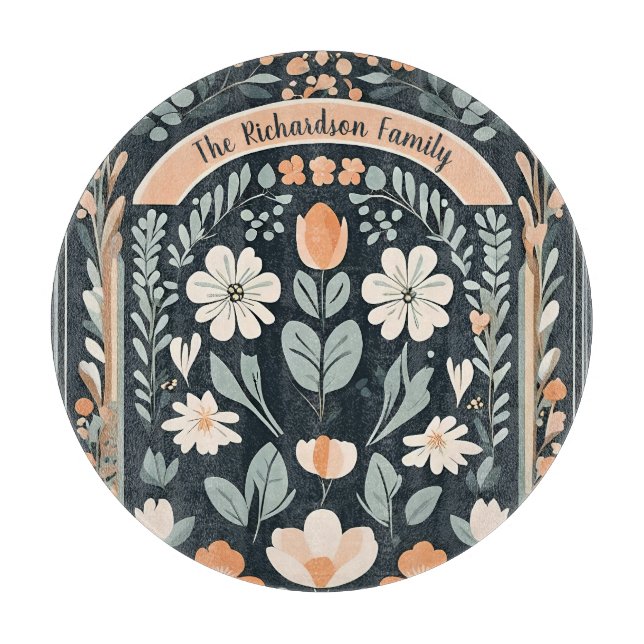 Tabla De Cortar Folk floral azul oscuro (Anverso)