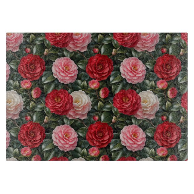 Tabla De Cortar Follaje de flor de camelia de lujo (Anverso)