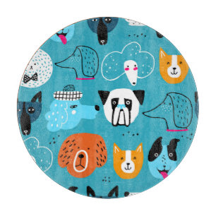Tabla De Cortar Fondo Azul, Patrón De Perro Jugador.