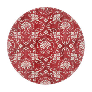 Tabla De Cortar Fondo de flores de espiral roja china.