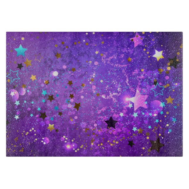 Tabla De Cortar Fondo de Relieve metalizado púrpura con estrellas (Anverso)