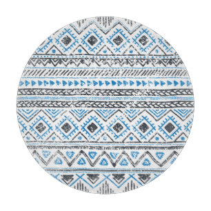 Tabla De Cortar Fondo étnico azul, blanco sin costura.