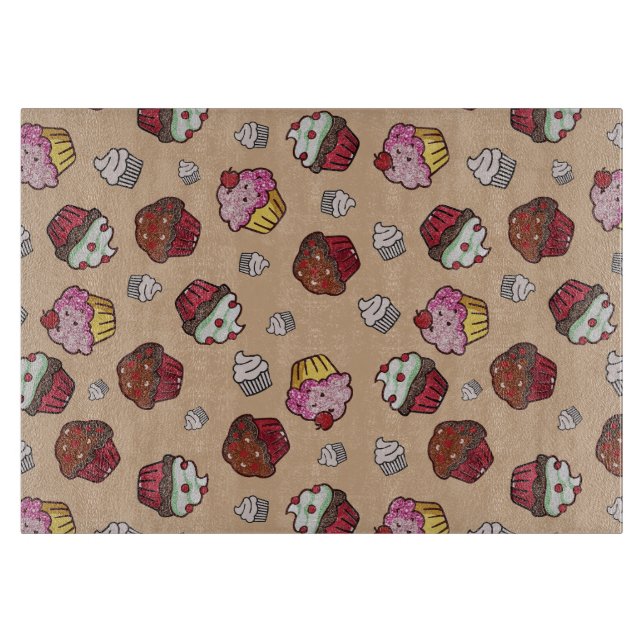 Tabla De Cortar Fondo Gráfico de Cupcakes (Anverso)