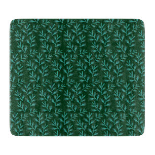 Tabla De Cortar Fondo verde oscuro con hojas botánicas de color ci