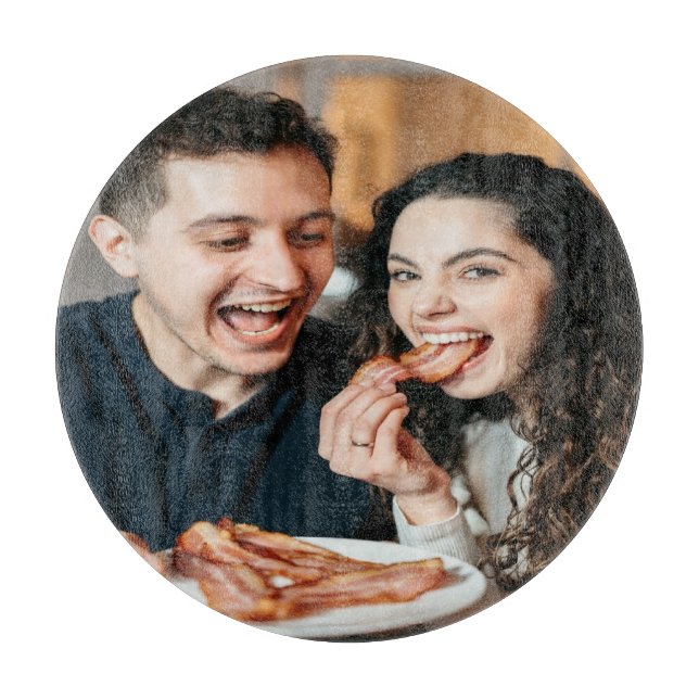 Tabla De Cortar Foto de comer tocino personalizar (Anverso)