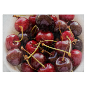 Tabla De Cortar Fotografía de Cerezas Rojas Frescas en un Tazón